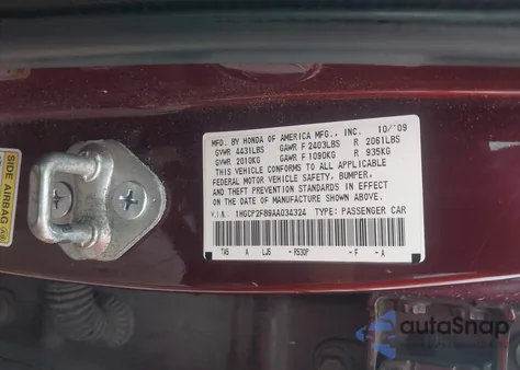 2010 Honda Accord 2.4 Ex-L z USA, uszkodzony, nr VIN 1HGCP2F89AA034324
